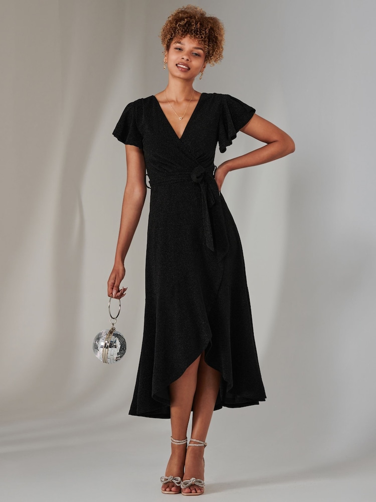 Jolie Moi Black Marlie Metallic Angel Sleeve Maxi Dress - Image 6 of 6