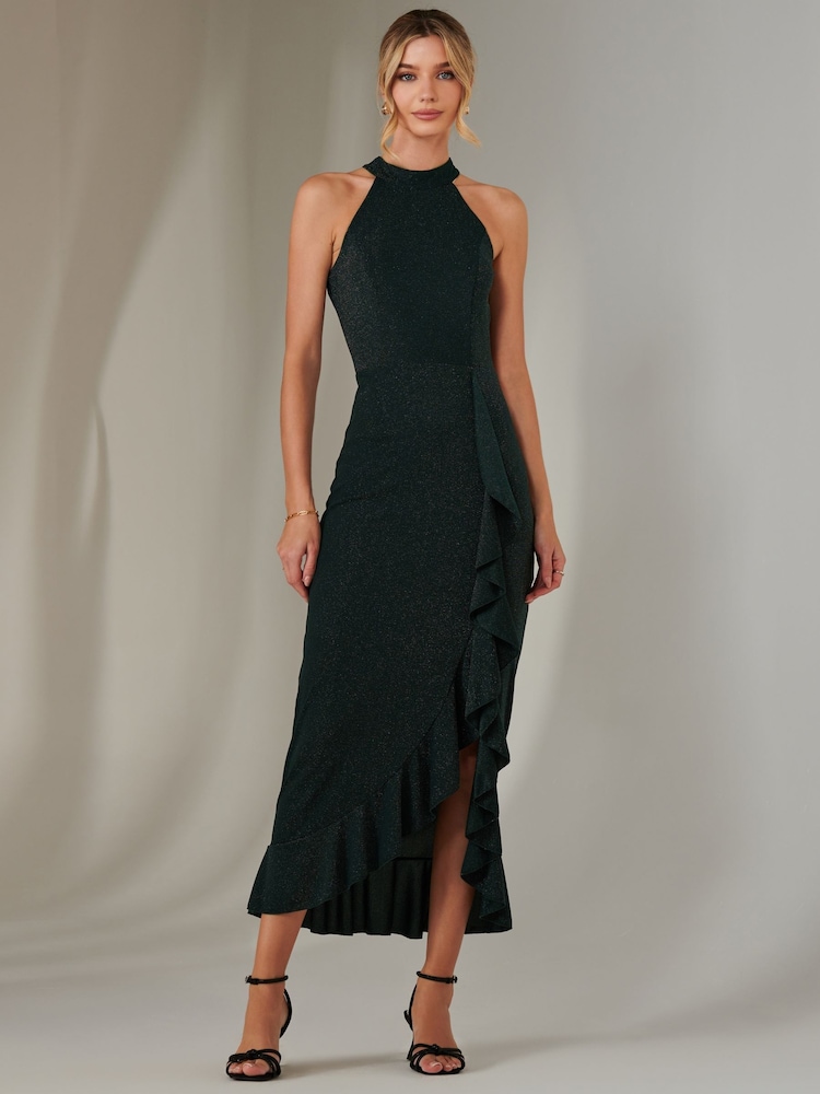 Jolie Moi Green Halter Neck Frill Jersey Maxi Dress - Image 1 of 6