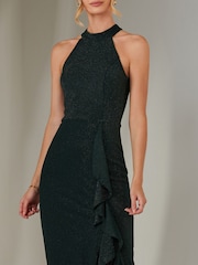 Jolie Moi Green Halter Neck Frill Jersey Maxi Dress - Image 3 of 6
