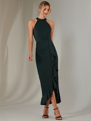 Jolie Moi Green Halter Neck Frill Jersey Maxi Dress - Image 5 of 6
