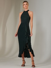 Jolie Moi Green Halter Neck Frill Jersey Maxi Dress - Image 6 of 6