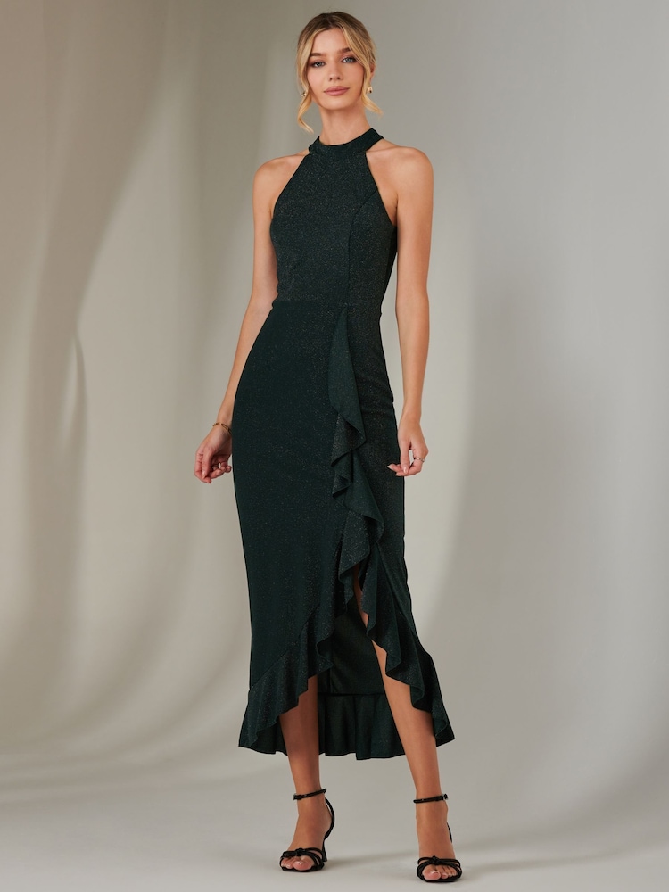 Jolie Moi Green Halter Neck Frill Jersey Maxi Dress - Image 6 of 6