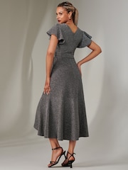 Jolie Moi Berry/Black Marlie Metallic Angel Sleeve Maxi Dress - Image 2 of 6