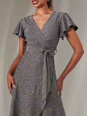 Jolie Moi Berry/Black Marlie Metallic Angel Sleeve Maxi Dress - Image 3 of 6