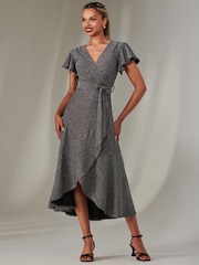 Jolie Moi Berry/Black Marlie Metallic Angel Sleeve Maxi Dress - Image 4 of 6