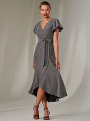 Jolie Moi Berry/Black Marlie Metallic Angel Sleeve Maxi Dress - Image 5 of 6