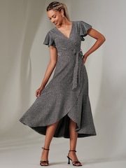 Jolie Moi Berry/Black Marlie Metallic Angel Sleeve Maxi Dress - Image 6 of 6