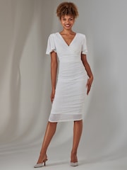 Jolie Moi White Flare Sleeve Ruched Sequin Dress - Image 1 of 6