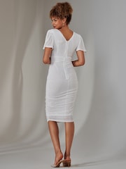 Jolie Moi White Flare Sleeve Ruched Sequin Dress - Image 2 of 6