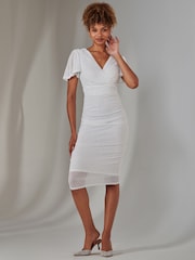 Jolie Moi White Flare Sleeve Ruched Sequin Dress - Image 4 of 6