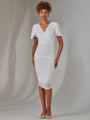 Jolie Moi White Flare Sleeve Ruched Sequin Dress - Image 5 of 6