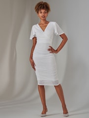 Jolie Moi White Flare Sleeve Ruched Sequin Dress - Image 6 of 6