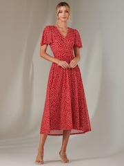 Jolie Moi Red Angel Sleeve Wrap Bodice Mesh Maxi Dress - Image 4 of 6