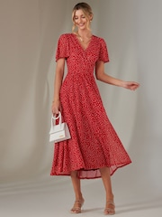 Jolie Moi Red Angel Sleeve Wrap Bodice Mesh Maxi Dress - Image 5 of 6