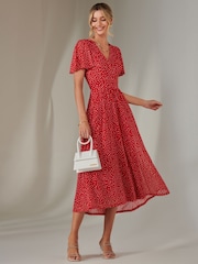 Jolie Moi Red Angel Sleeve Wrap Bodice Mesh Maxi Dress - Image 6 of 6