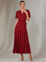 Jolie Moi Red Plain Angel Sleeve Wrapped Maxi Dress - Image 1 of 6