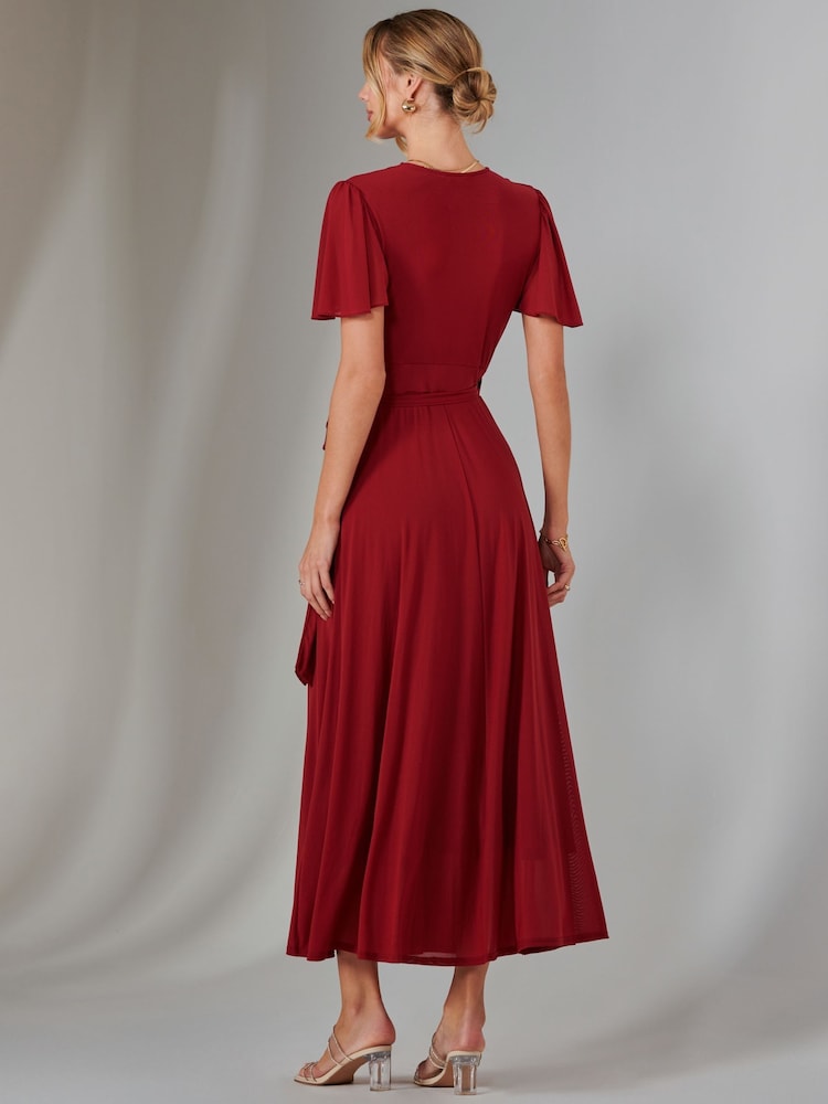Jolie Moi Red Plain Angel Sleeve Wrapped Maxi Dress - Image 2 of 6