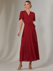 Jolie Moi Red Plain Angel Sleeve Wrapped Maxi Dress - Image 5 of 6
