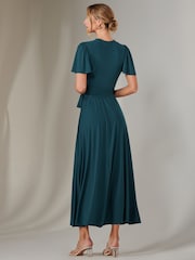Jolie Moi Green Plain Angel Sleeve Wrapped Maxi Dress - Image 2 of 6