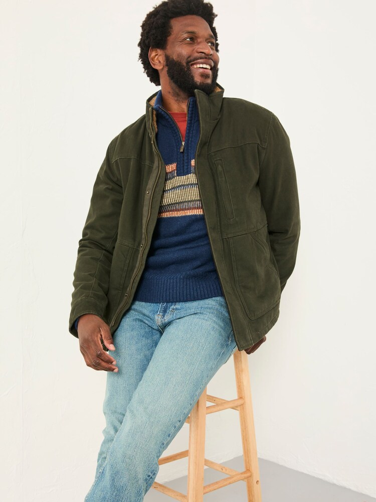 FatFace Wardly Khaki Green Canvas Funnel Neck Jacket - Image 1 of 5