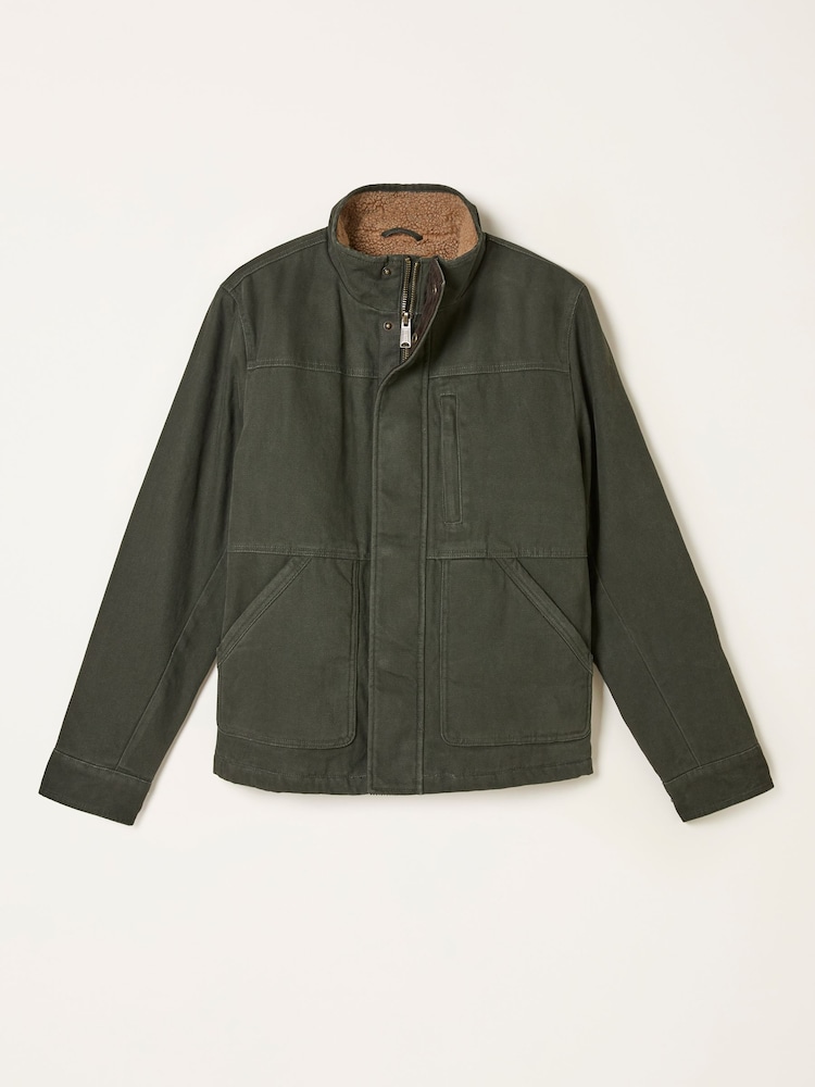 FatFace Wardly Khaki Green Canvas Funnel Neck Jacket - Image 5 of 5