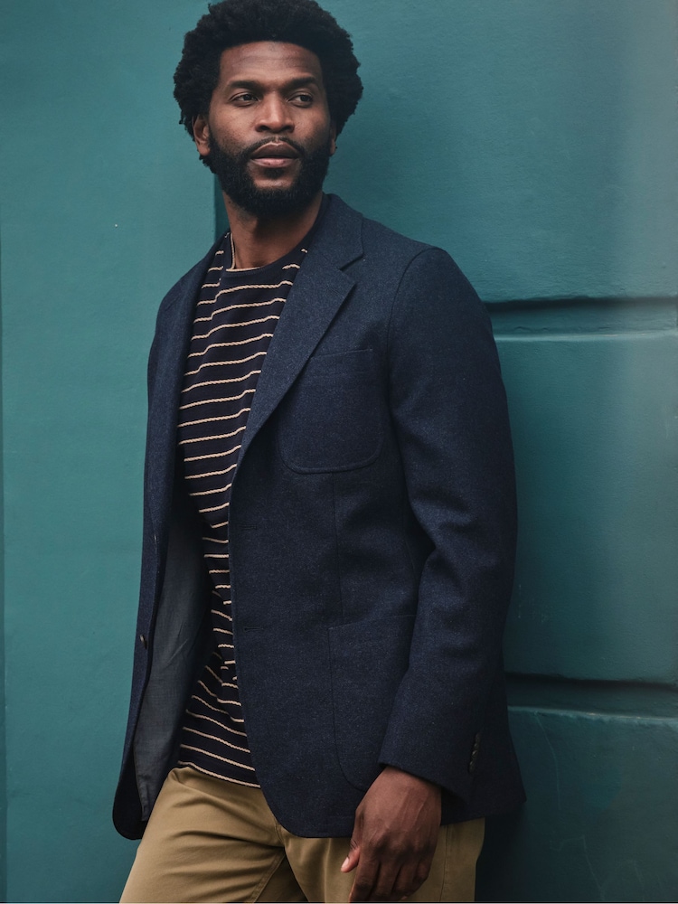FatFace Witley Navy Wool Mix Herringbone Blazer - Image 1 of 7 FatFace Witley Navy Wool Mix Herringbone Blazer - Image 1 of 7