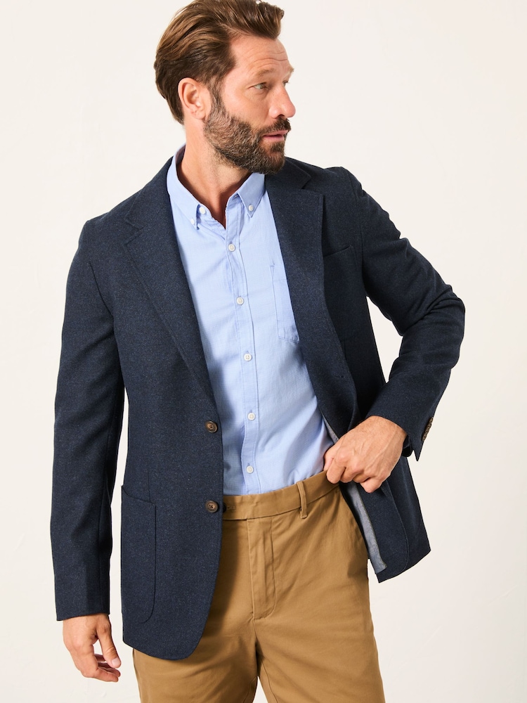 FatFace Witley Navy Wool Mix Herringbone Blazer - Image 2 of 7