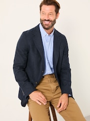 FatFace Witley Navy Wool Mix Herringbone Blazer - Image 6 of 7