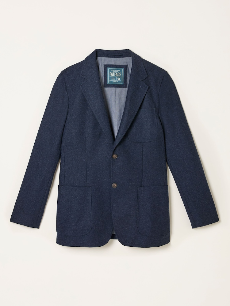 FatFace Witley Navy Wool Mix Herringbone Blazer - Image 7 of 7
