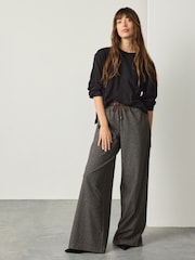 Brown Herringbone Satin Waistband Wide Leg Trousers - Image 3 of 8