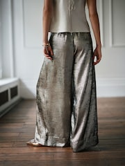 Champagne Gold Metallic Super Wide Trousers - Image 2 of 5