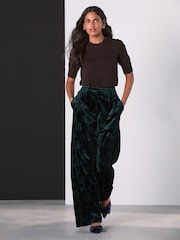 Vert - Pantalons amples en velours gaufré - Image 1 de 9