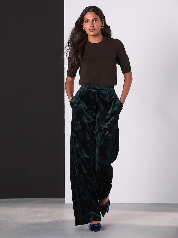 Vert - Pantalons amples en velours gaufré - Image 1 de 9