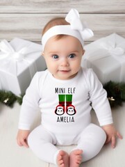 Personalised Christmas Elf 100% Cotton Sleepsuit by Koko Blossom - Image 1 of 3
