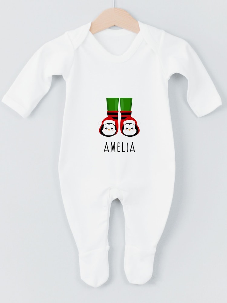 Personalised Christmas Elf 100% Cotton Sleepsuit by Koko Blossom - Image 2 of 3