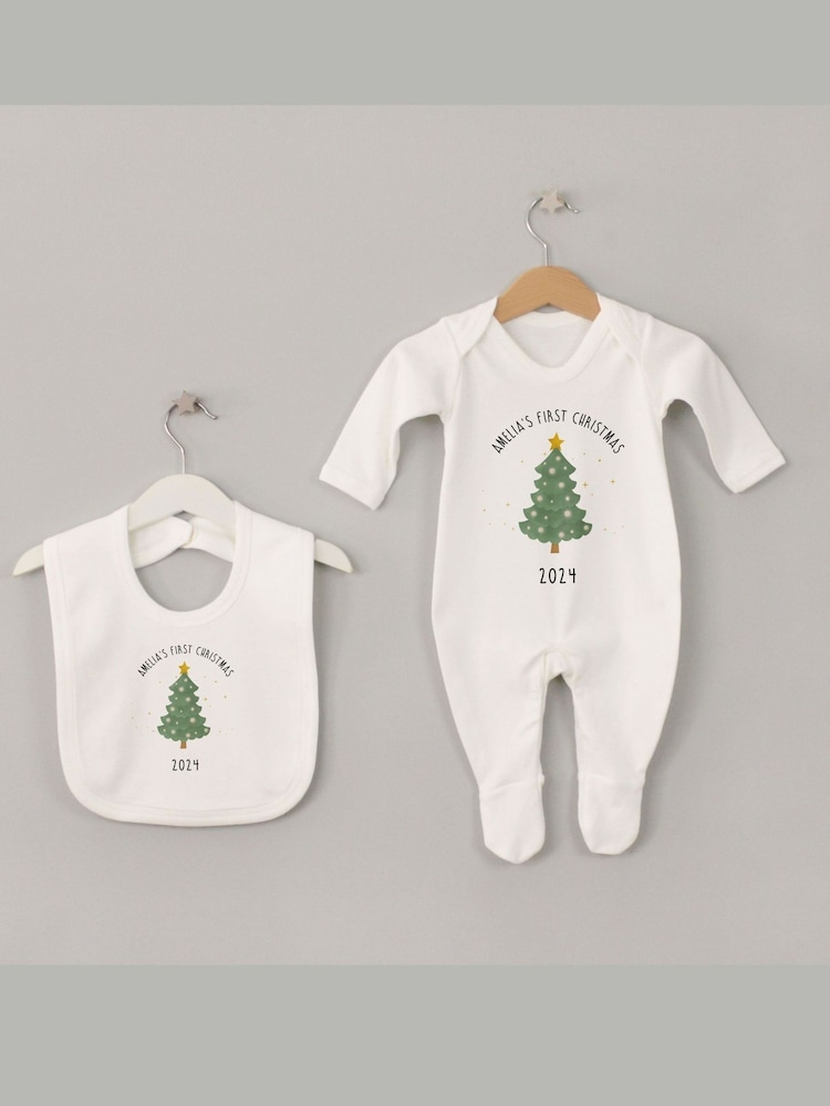 Personalised First Christmas Sleepsuit & Bib Set by Koko Blossom - Image 1 of 3