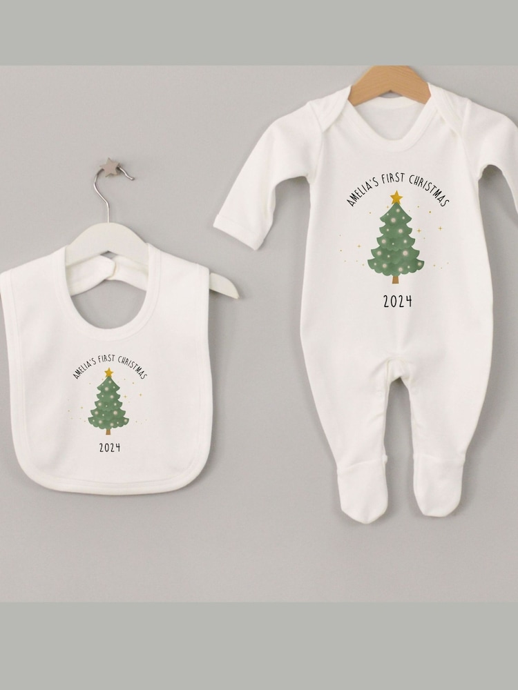 Personalised First Christmas Sleepsuit & Bib Set by Koko Blossom - Image 2 of 3