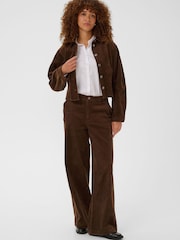 Kaffe Brown Wide Leg Longline Trousers - Image 3 of 8