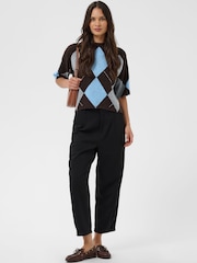 Kaffe Black Argyle Short Sleeve Knit Top - Image 2 of 7