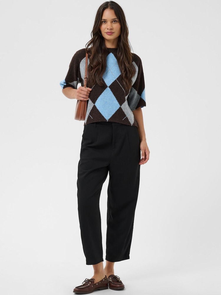 Kaffe Black Argyle Short Sleeve Knit Top - Image 2 of 7 Kaffe Black Argyle Short Sleeve Knit Top - Image 2 of 7