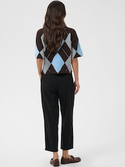 Kaffe Black Argyle Short Sleeve Knit Top - Image 4 of 7