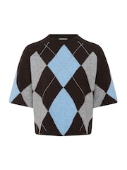 Kaffe Black Argyle Short Sleeve Knit Top - Image 6 of 7