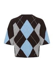 Kaffe Black Argyle Short Sleeve Knit Top - Image 7 of 7