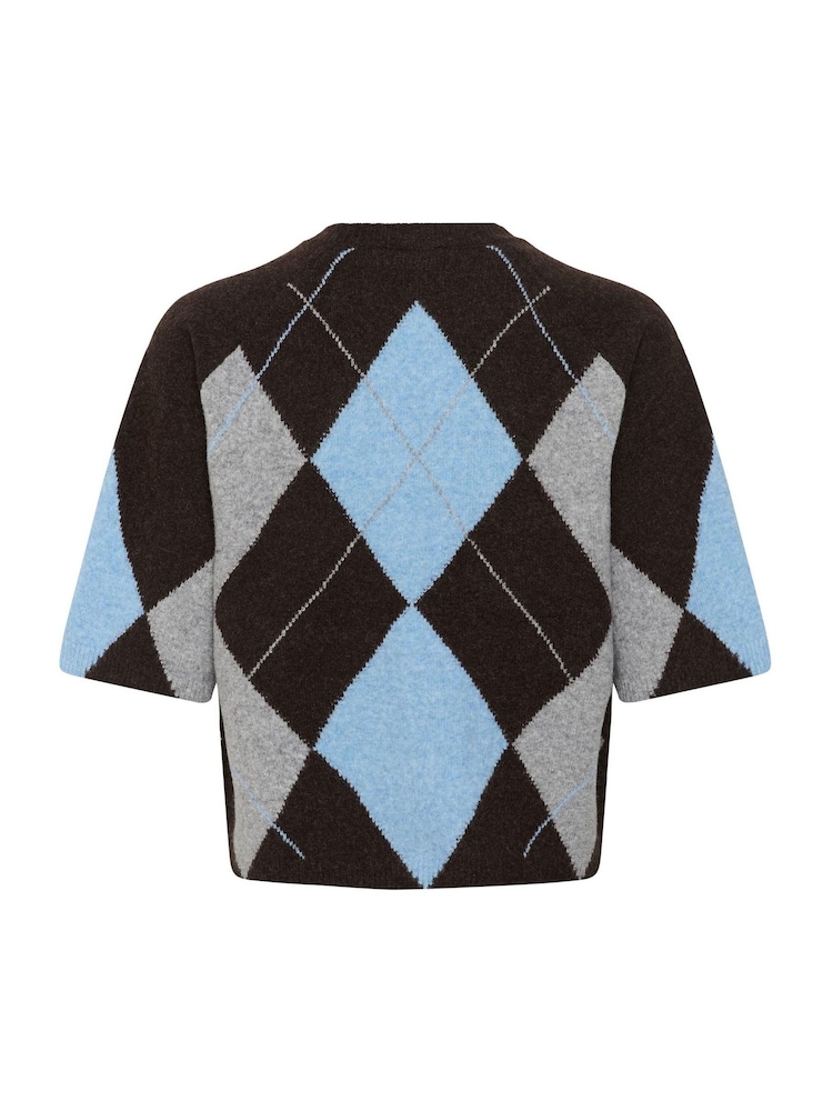 Kaffe Black Argyle Short Sleeve Knit Top - Image 7 of 7 Kaffe Black Argyle Short Sleeve Knit Top - Image 7 of 7
