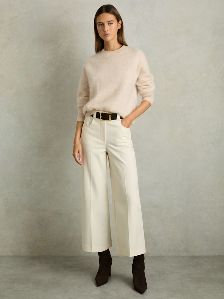 Reiss Cream Myrtle Twill Culotte Trousers - Image 1 of 6