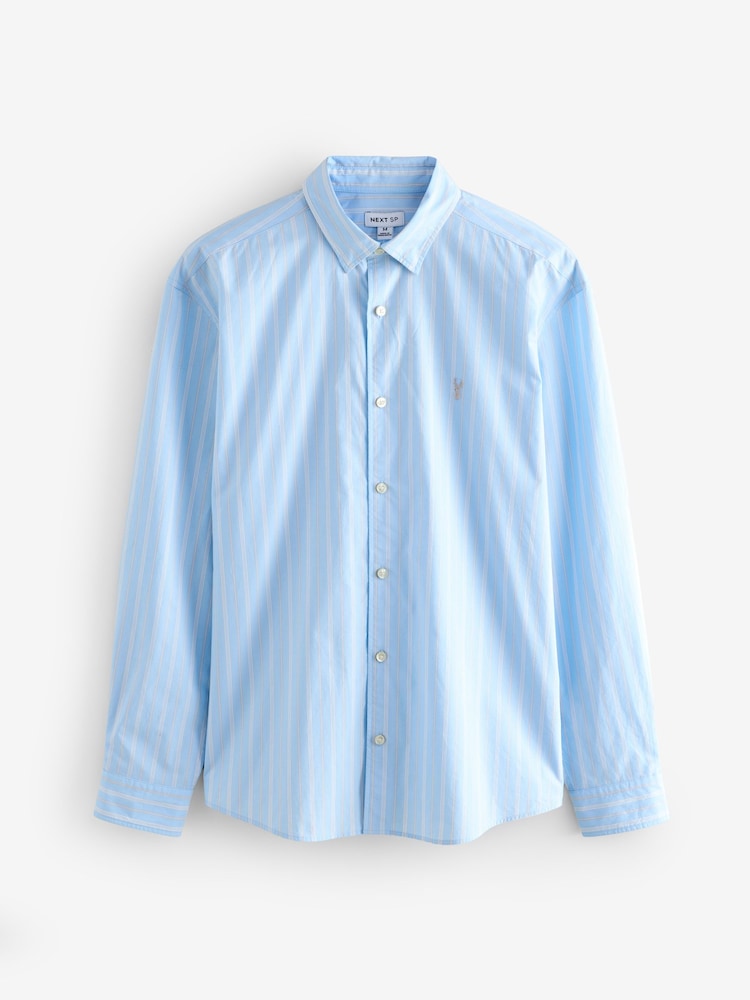 Blue 100% Cotton Long Sleeve Stripe Shirt - Image 1 of 1 Blue 100% Cotton Long Sleeve Stripe Shirt - Image 1 of 1