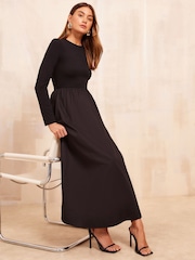 Friends Like These Black Long Sleeve Midi Dress - Image 1 of 4