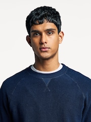 Armor Lux Blue Heritage Raglan Towelling Crew Neck Sweatshirt - Image 4 of 5
