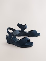 Navy Extra Wide Fit Forever Comfort® Round Toe Elastic Strap Detail Wedges - Image 1 of 6