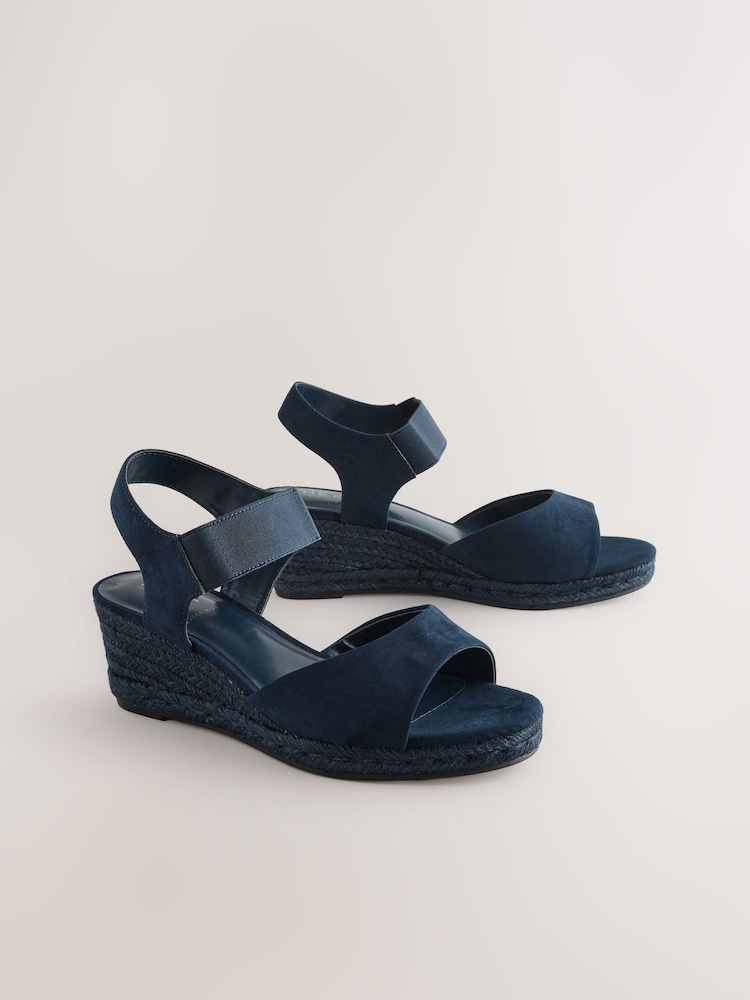 Navy Extra Wide Fit Forever Comfort® Round Toe Elastic Strap Detail Wedges - Image 1 of 6